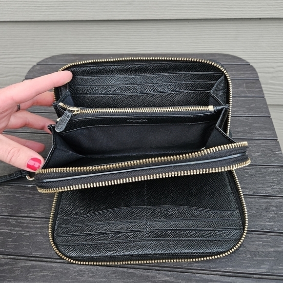 Coach Heritage Black Soft Leather Zip Around Wallet Organizer Clutch Bag - Picture 10 of 15